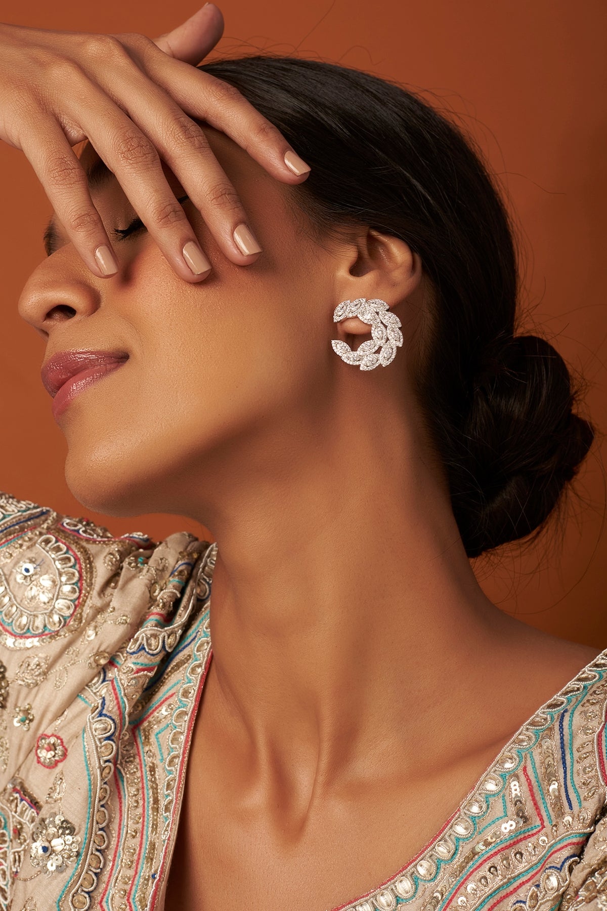 White Finish Zircon Hoop Earrings