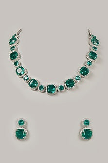 White Finish Emerald Necklace Set