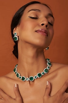 White Finish Emerald Necklace Set