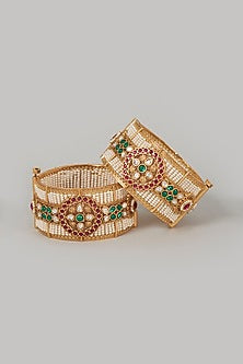 Gold Finish Jadau Bangles (Set of 2)