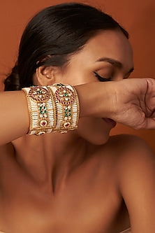 Gold Finish Jadau Bangles (Set of 2)