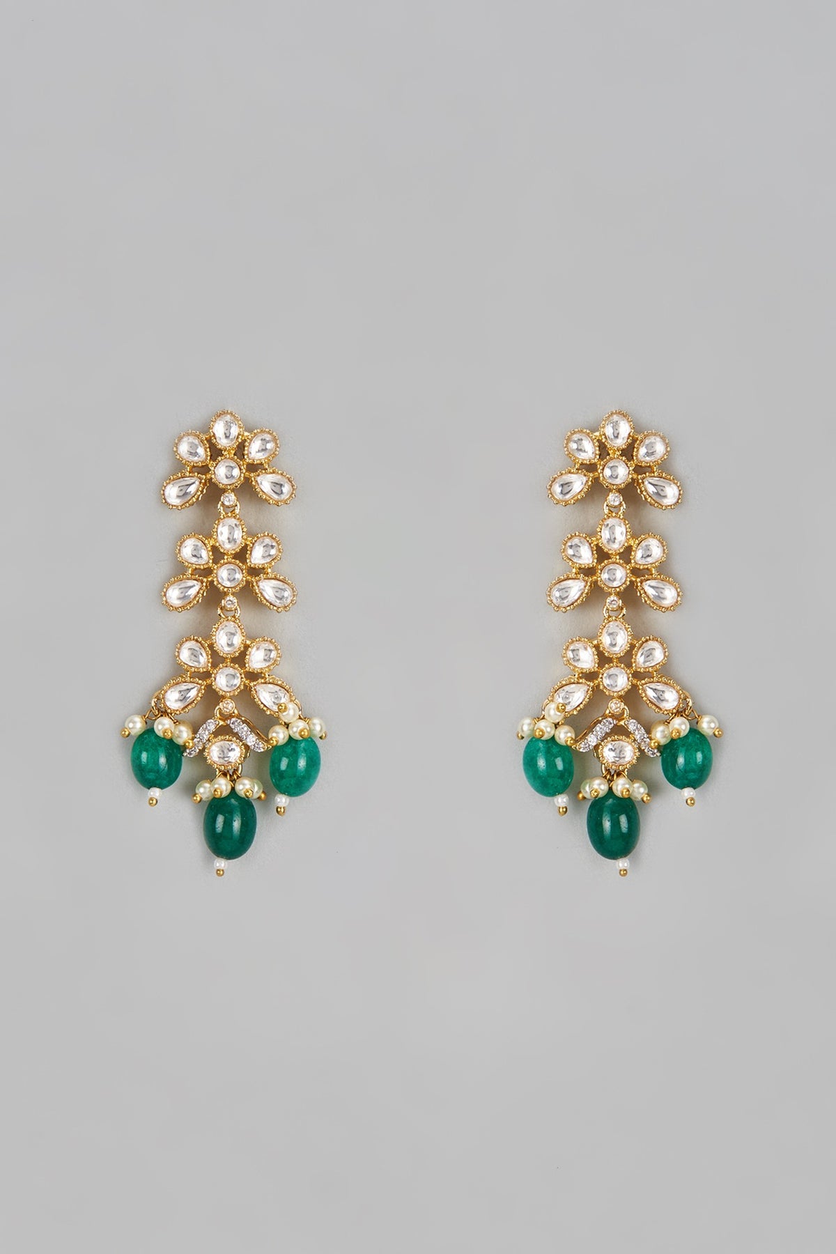 Gold Finish Kundan Polki & Emerald Dangler Earrings