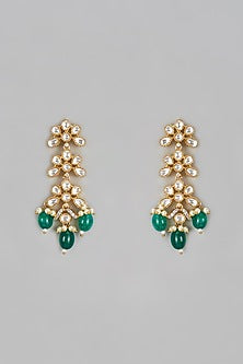 Gold Finish Kundan Polki & Emerald Dangler Earrings