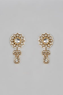 Gold Plated Kundan Polki & Pearl Dangler Earrings