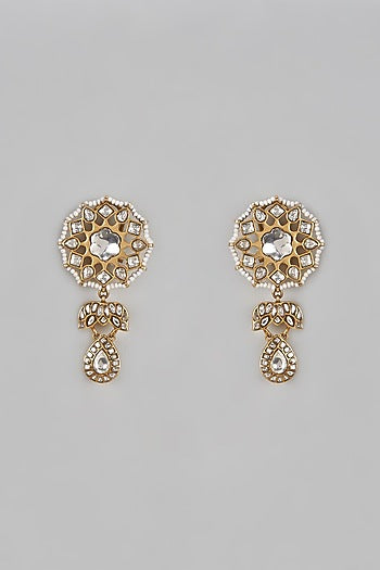 Gold Plated Kundan Polki & Pearl Dangler Earrings