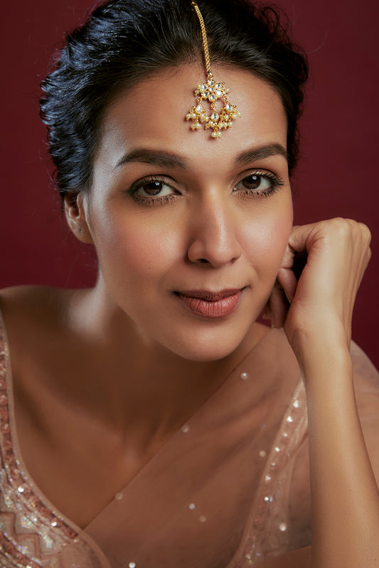 Gold Finish Kundan Polki Maangtikka