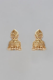 Gold Finish Kundan Polki Jhumka Earrings