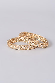 Gold Finish Kundan Polki Bangles (Set of 2)