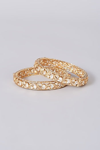 Gold Finish Kundan Polki Bangles (Set of 2)