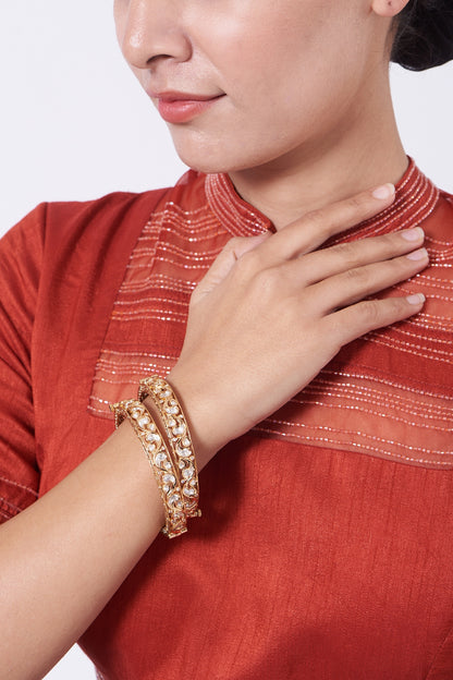 Gold Finish Kundan Polki Bangles (Set of 2)