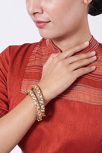 Gold Finish Kundan Polki Bangles (Set of 2)