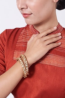 Gold Finish Kundan Polki Bangles (Set of 2)