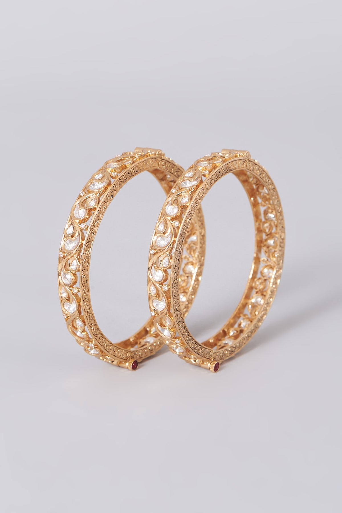 Gold Finish Kundan Polki Bangles (Set of 2)