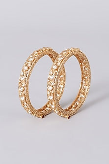 Gold Finish Kundan Polki Bangles (Set of 2)