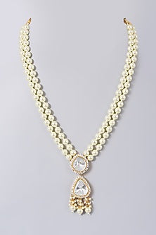 Gold Finish Pearl Long Necklace
