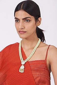 Gold Finish Pearl Long Necklace