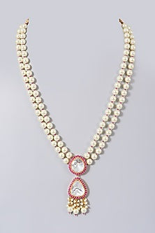 Gold Finish Long Necklace With Pearls