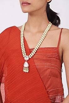 Gold Finish Long Necklace With Pearls