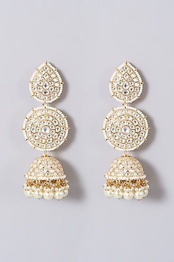 Gold Finish Pearl Long Jhumka Earrings