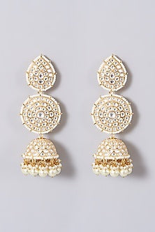 Gold Finish Pearl Long Jhumka Earrings