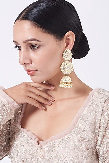 Gold Finish Pearl Long Jhumka Earrings