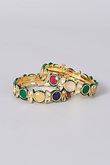 Gold Finish Navratna Bangles (Set of 2)