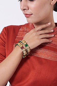 Gold Finish Navratna Bangles (Set of 2)