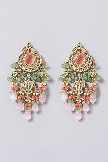 Gold Finish Light Pink Stone Chandbali Earrings