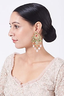 Gold Finish Light Pink Stone Chandbali Earrings