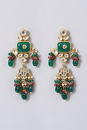 Gold Finish Emerald Dangler Earrings