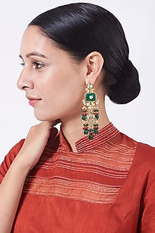 Gold Finish Emerald Dangler Earrings