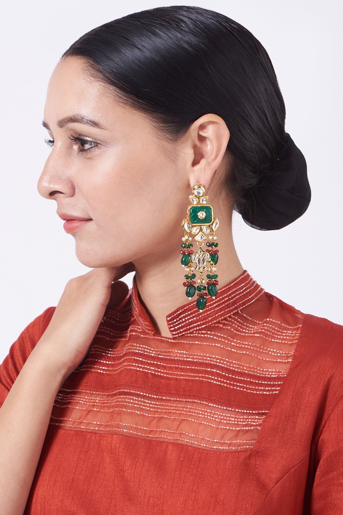 Gold Finish Emerald Dangler Earrings