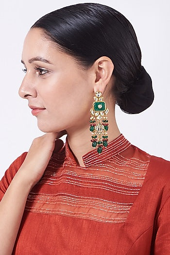 Gold Finish Emerald Dangler Earrings