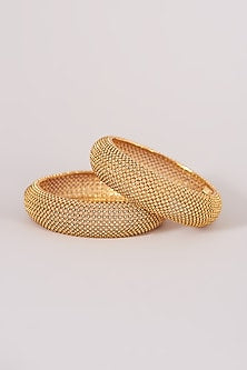 Gold Finish Openable Temple Broad Bangles (Set of 2)