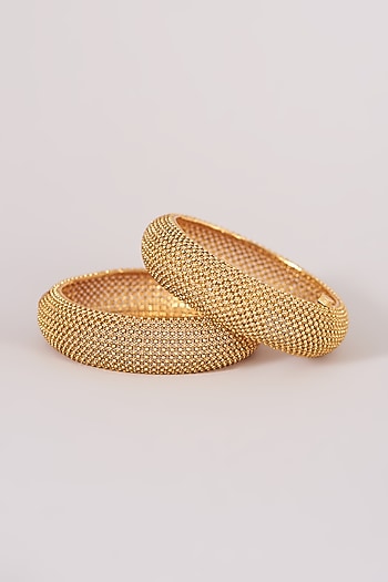Gold Finish Openable Temple Broad Bangles (Set of 2)
