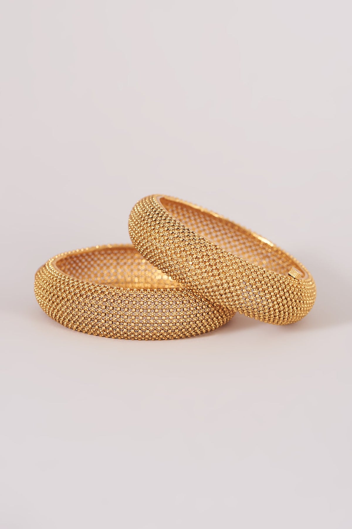 Gold Finish Openable Temple Broad Bangles (Set of 2)