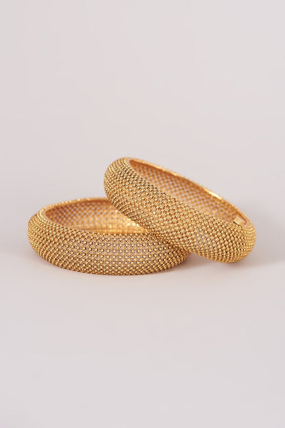Gold Finish Openable Temple Broad Bangles (Set of 2)
