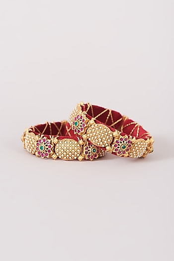 Gold Finish Baby Pearl Temple Bangles (Set of 2)