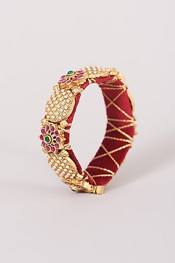Gold Finish Baby Pearl Temple Bangles (Set of 2)