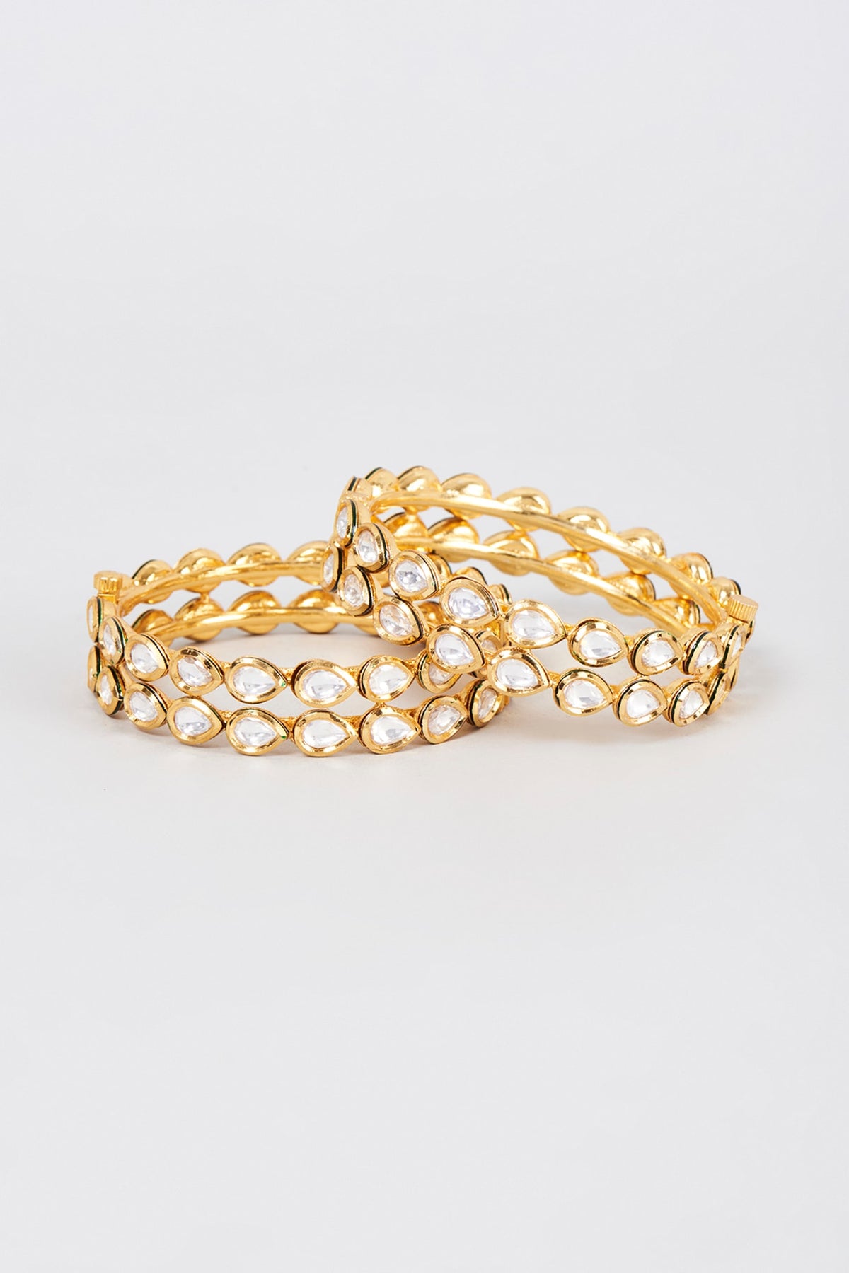 Gold Finish Kundan Polki Bangles (Set Of 2)