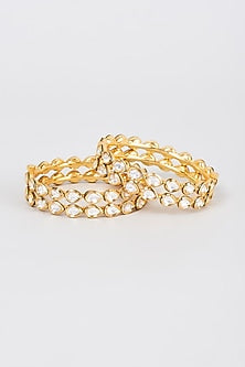 Gold Finish Kundan Polki Bangles (Set Of 2)