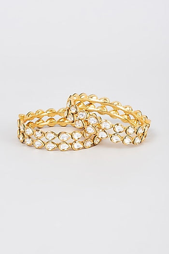Gold Finish Kundan Polki Bangles (Set Of 2)