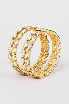 Gold Finish Kundan Polki Bangles (Set Of 2)