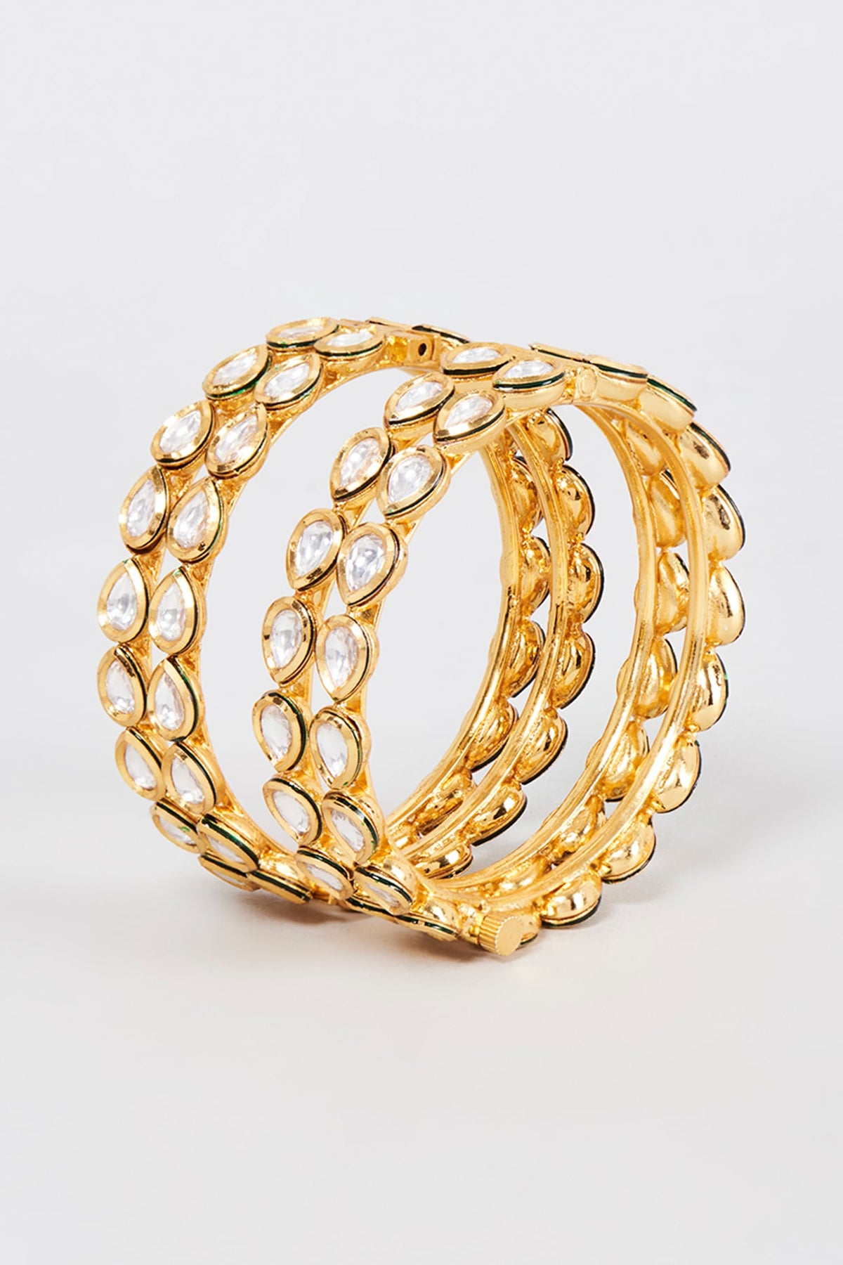 Gold Finish Kundan Polki Bangles (Set Of 2)