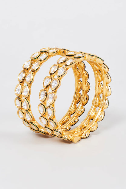 Gold Finish Kundan Polki Bangles (Set Of 2)