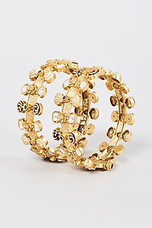 Gold Finish Multi-Colored Kundan Polki Bangles (Set Of 2)