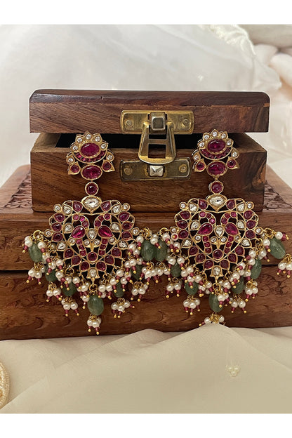 Gold Finish Kundan Polki & Pearl Choker Necklace Set