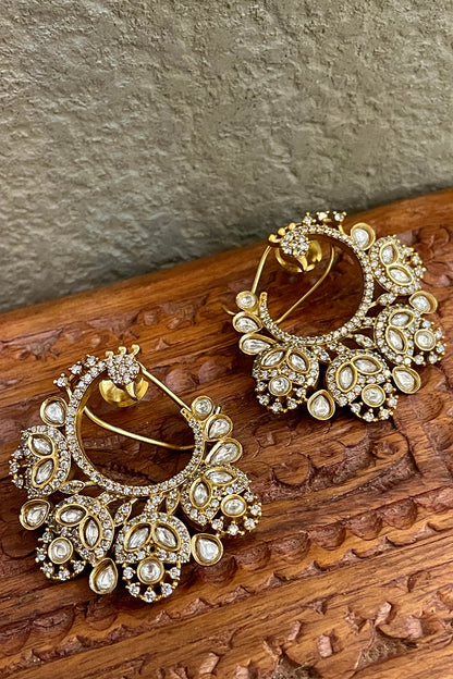 Gold Finish Kundan Polki Hoop Earrings