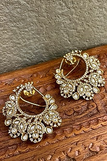 Gold Finish Kundan Polki Hoop Earrings