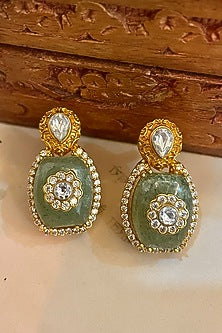 Gold Finish Kundan Polki & Pearl Stud Earrings